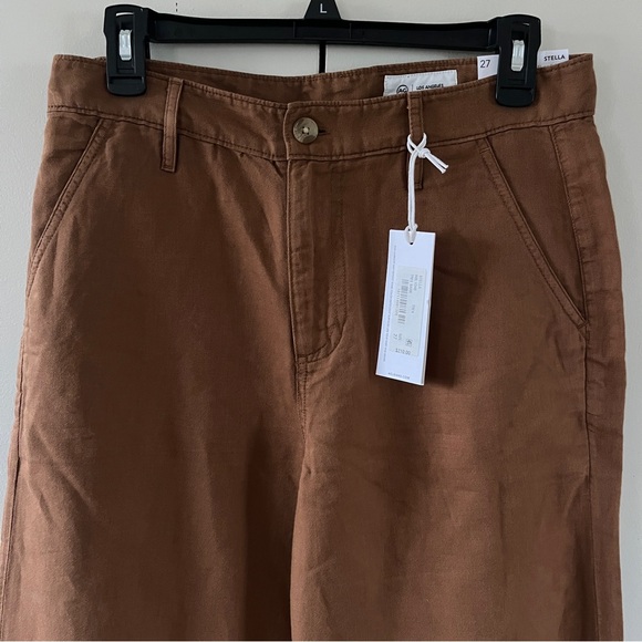 NWT AG Stella LOW SLUNG PALAZZO Linen Blend Wide Leg Pant Tree Bark 27 Rust Tan - Picture 5 of 10